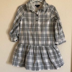 4T BabyGap plaid dress, gray, white, and black